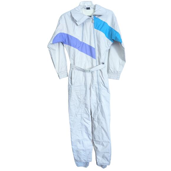Vintage 80's White Stag Skiwear Ski Suit in White/Blue/Purple, Size 8
